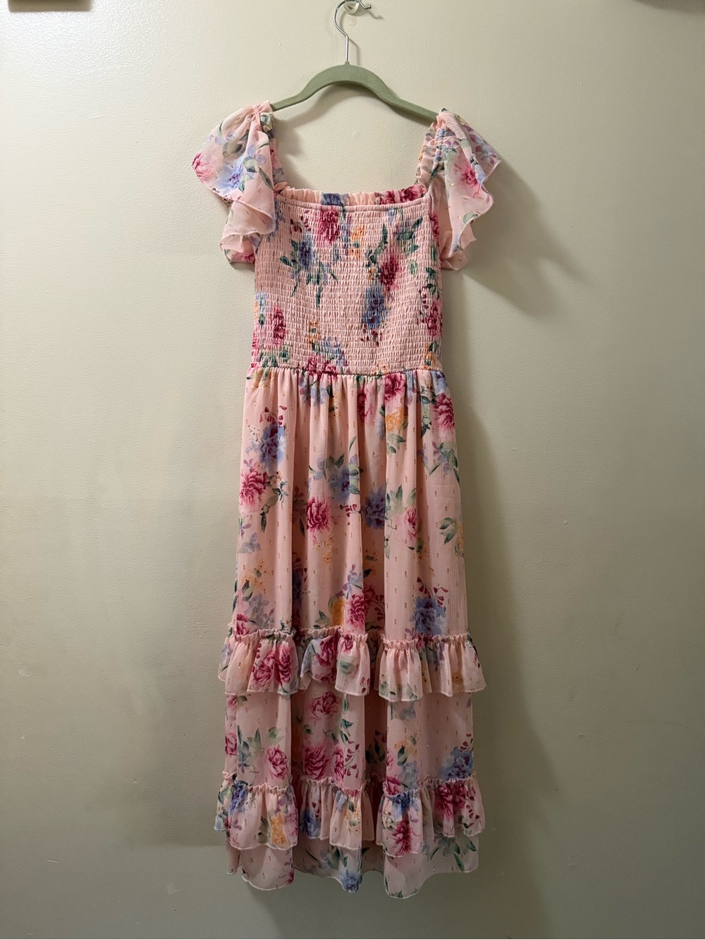 Rare Editions Pink Floral Smocked Maxi Dress